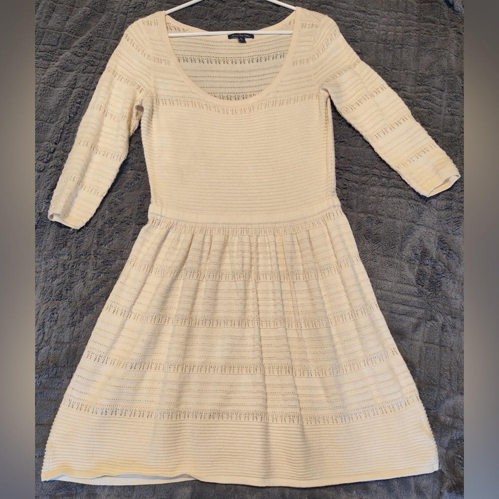 American Eagle Outfitters Cream Scoop-Neck Fit & Flare Knit Dress